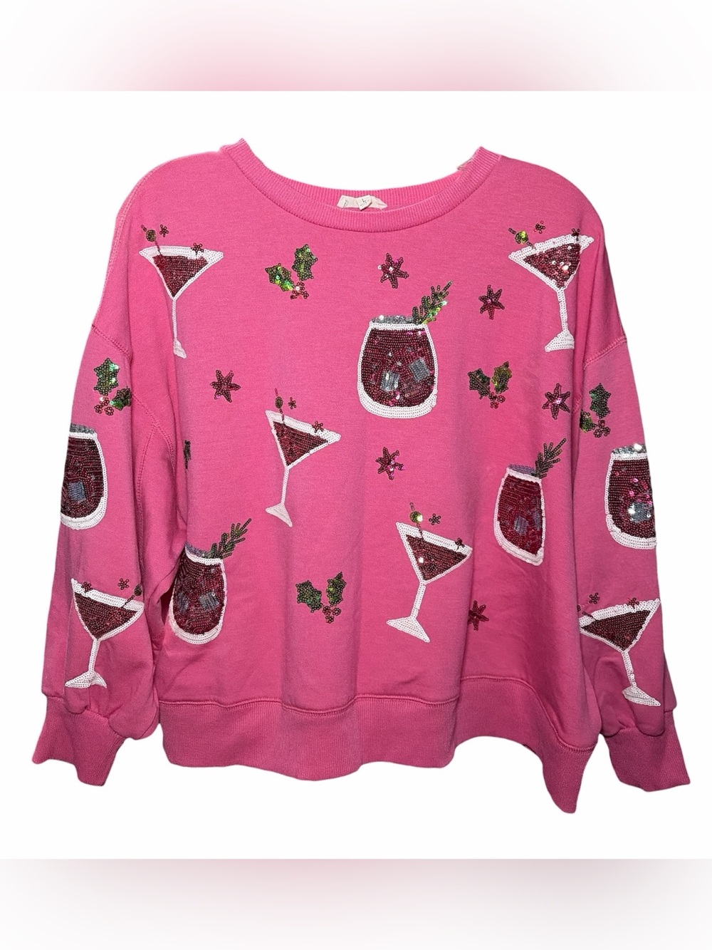 Mary Square Size L Magenta Millie Holiday Spirits Sequined Pullover